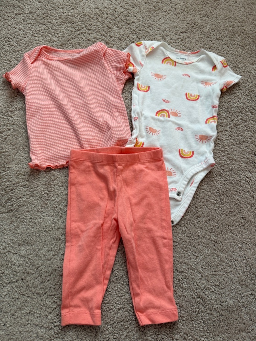 Carter's Coral & White Rainbow Print Baby One-Piece Set
